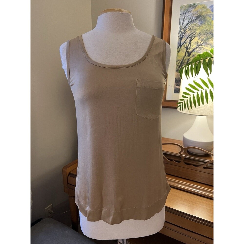 RALPH LAUREN Purple Label Sleeveless Gold Satin Tank, Pocket, Size 2